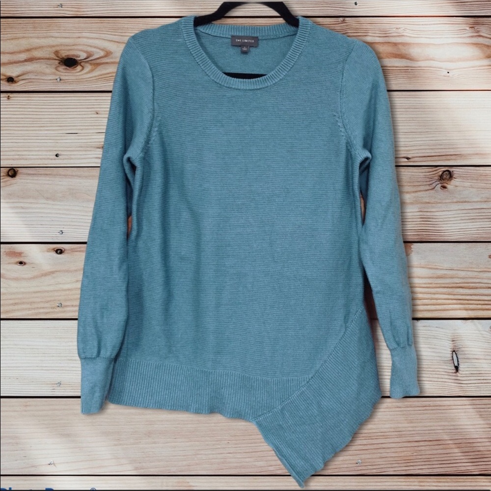 The Limited Turquoise Asymmetrical Hem Crewneck-L
